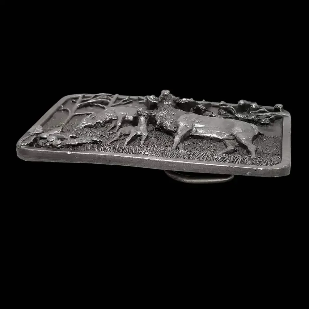Vintage 1982 Siskiyou Deer Family Belt Buckle‎ Pewter Elk Wildlife Scene Collect